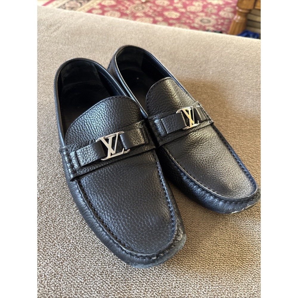 Louis Vuitton Hockenheim Driver Moccasin Shoes Black LV Size 7.5 (RG)